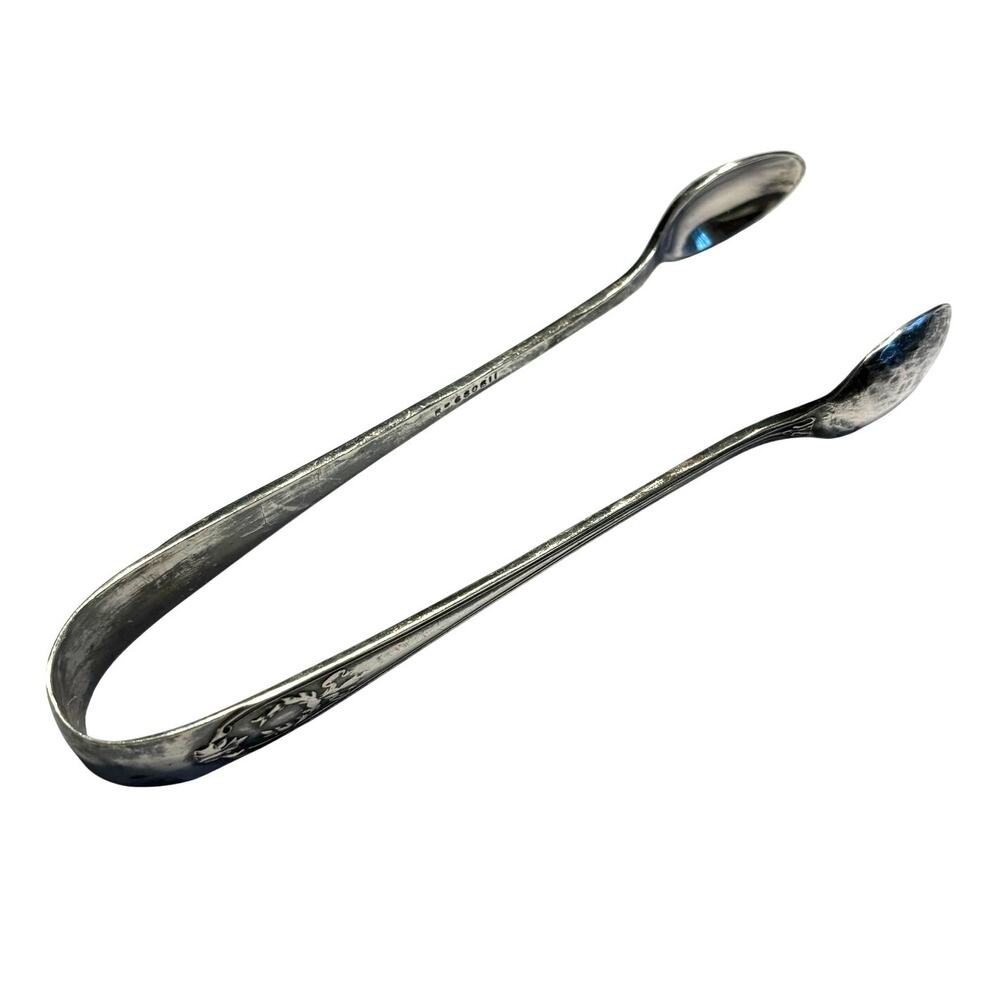 Vintage English silver sugar tongs EPNS spoon shaped condiment server signed